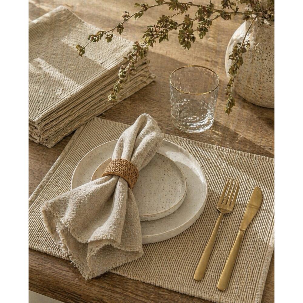 “Set of 6 Pier 1 Ribbed Placemats Neutral Beige Textured Minimalist Table Decor”